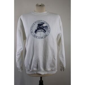 Vtg 90s Hanes S White Crew Cotton Montauk Point Lighthouse Hampton NY Sweatshirt